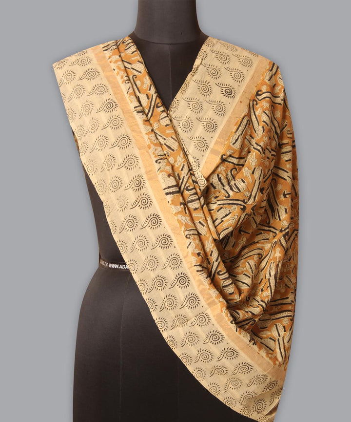 Multicolor cotton hand block printed kalamkari dupatta