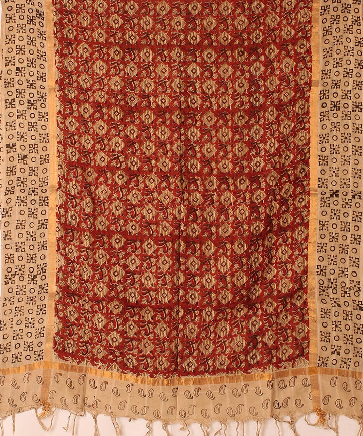 Multicolor cotton hand block printed kalamkari dupatta