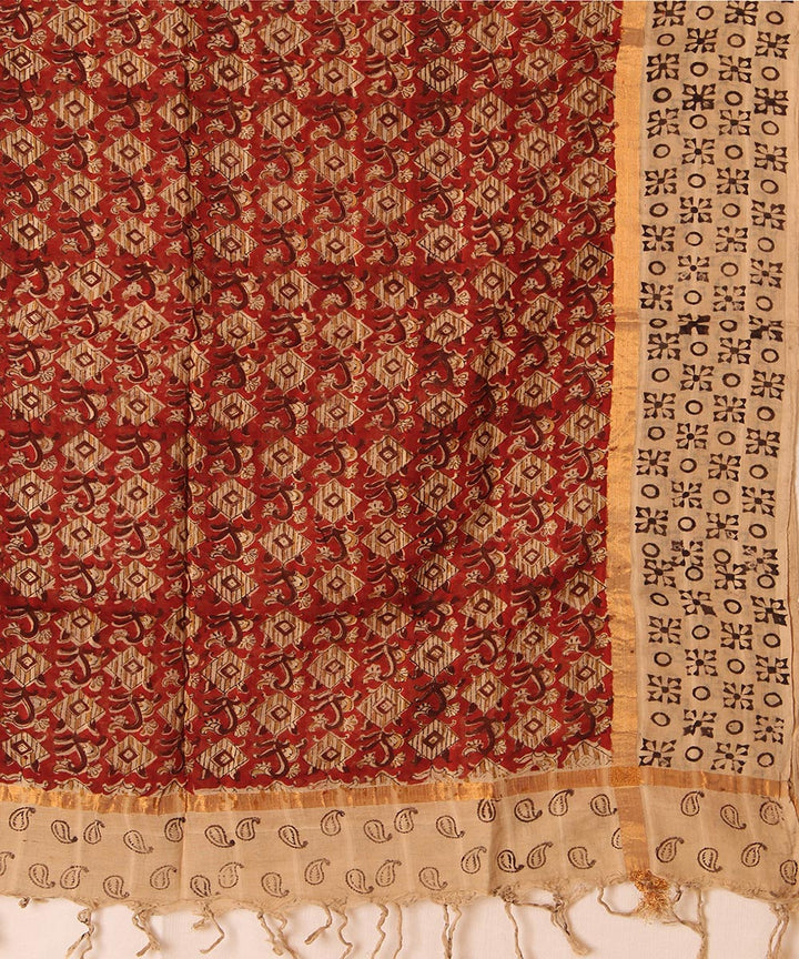 Multicolor cotton hand block printed kalamkari dupatta