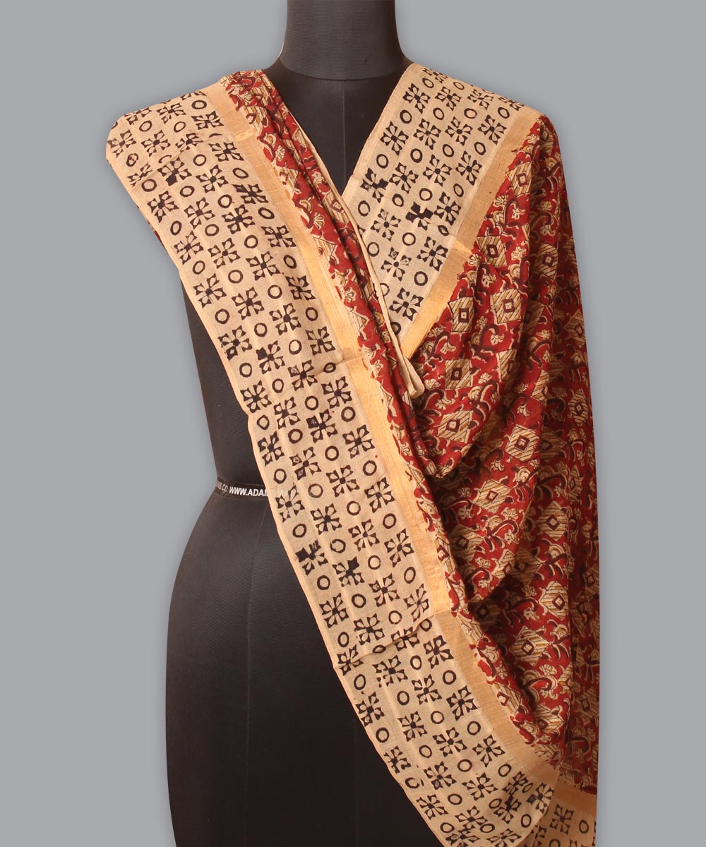 Multicolor cotton hand block printed kalamkari dupatta