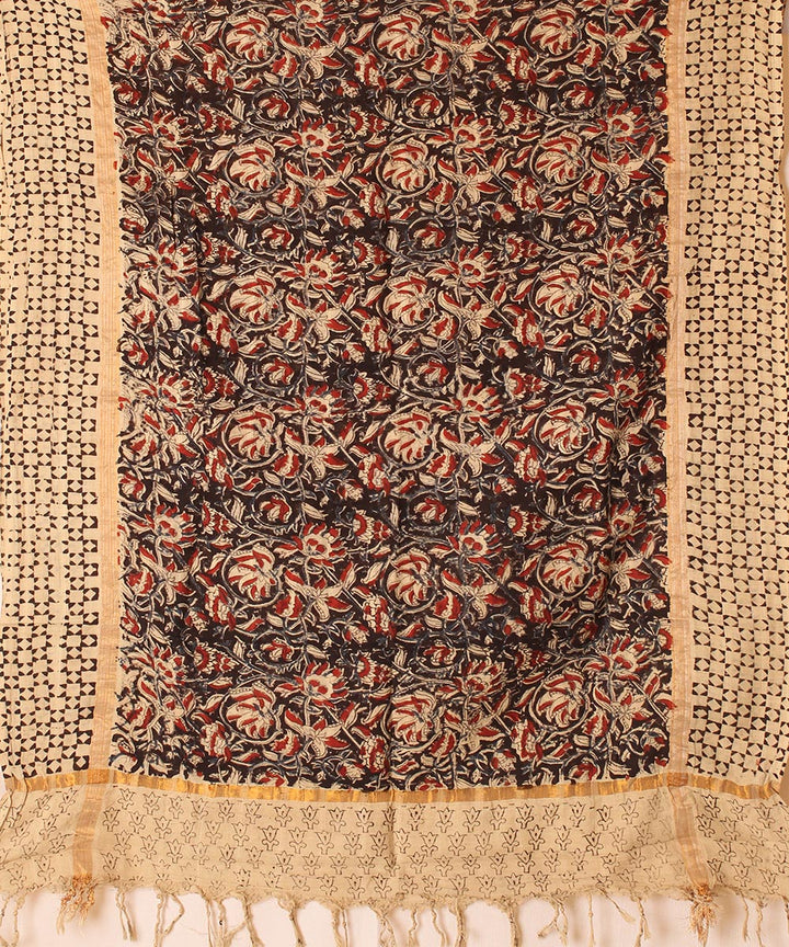 Multicolor cotton hand block printed kalamkari dupatta