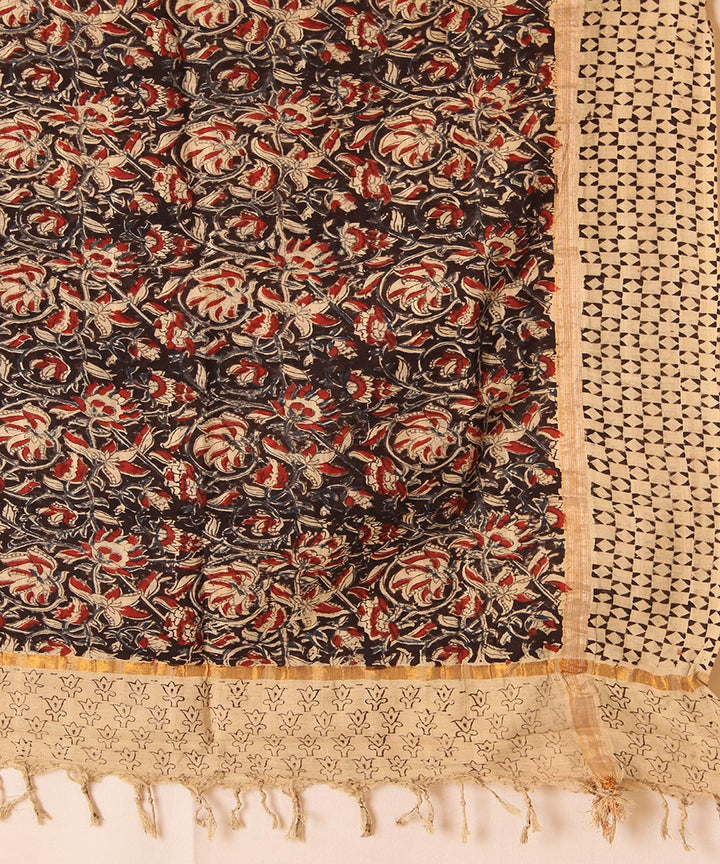 Multicolor cotton hand block printed kalamkari dupatta