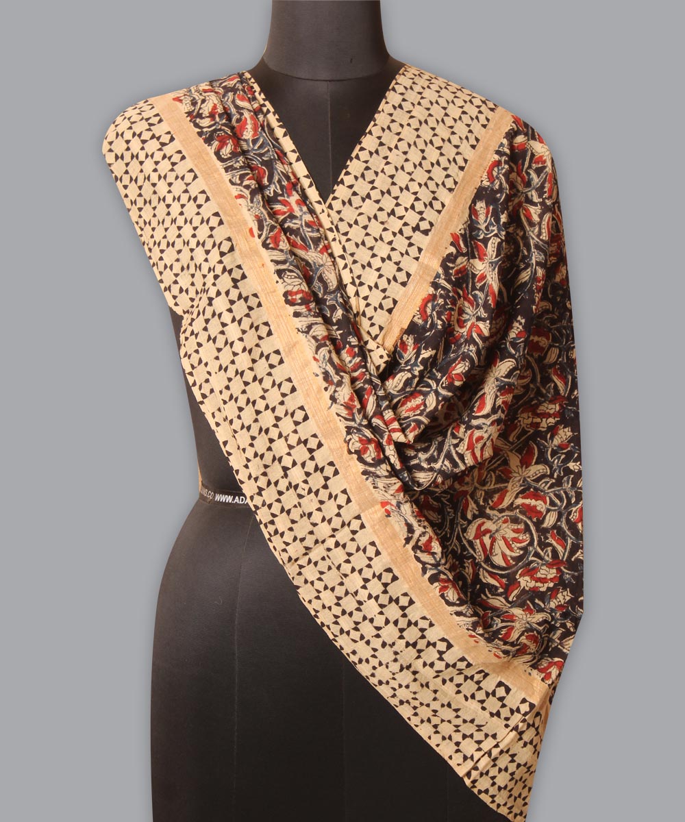 Multicolor cotton hand block printed kalamkari dupatta