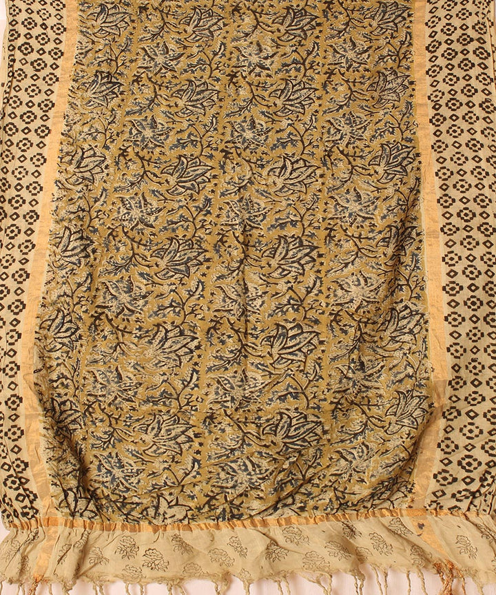 Multicolor cotton hand block printed kalamkari dupatta