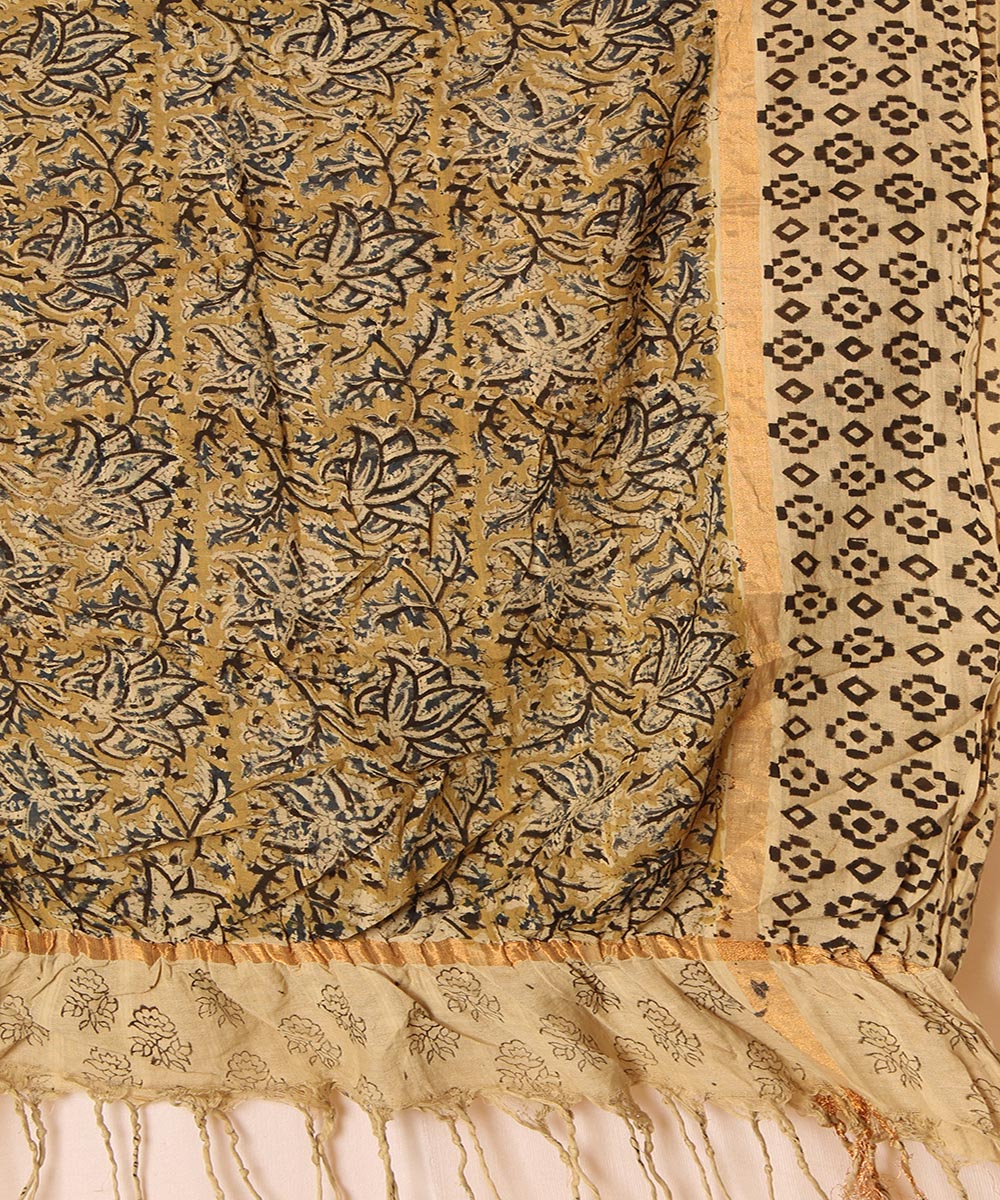 Multicolor cotton hand block printed kalamkari dupatta