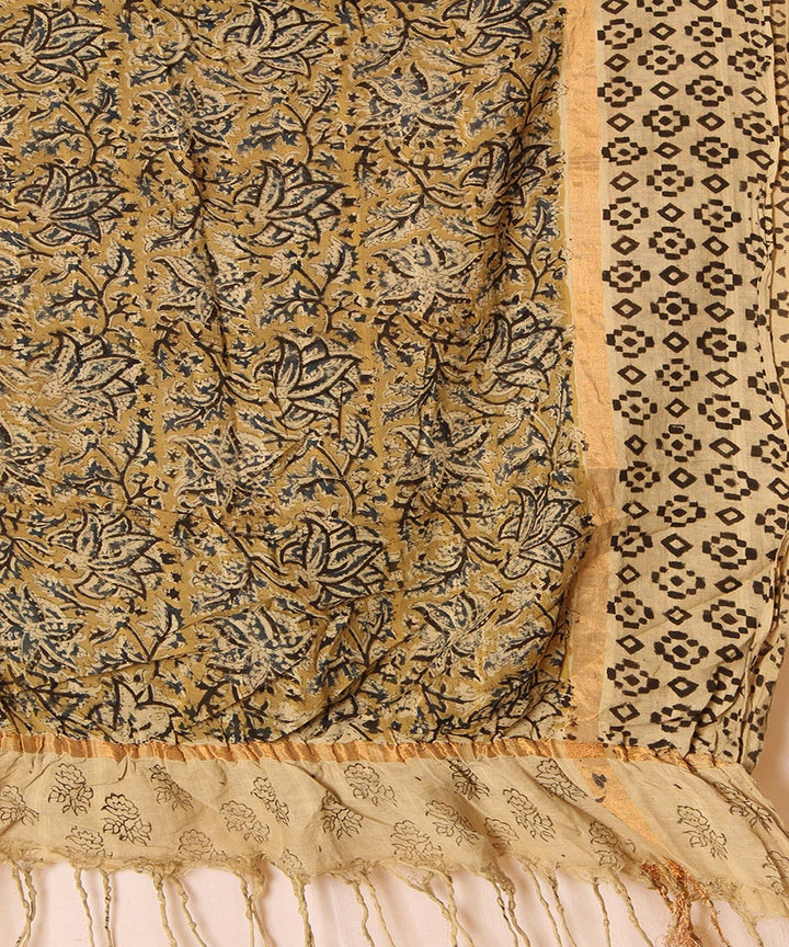 Multicolor cotton hand block printed kalamkari dupatta