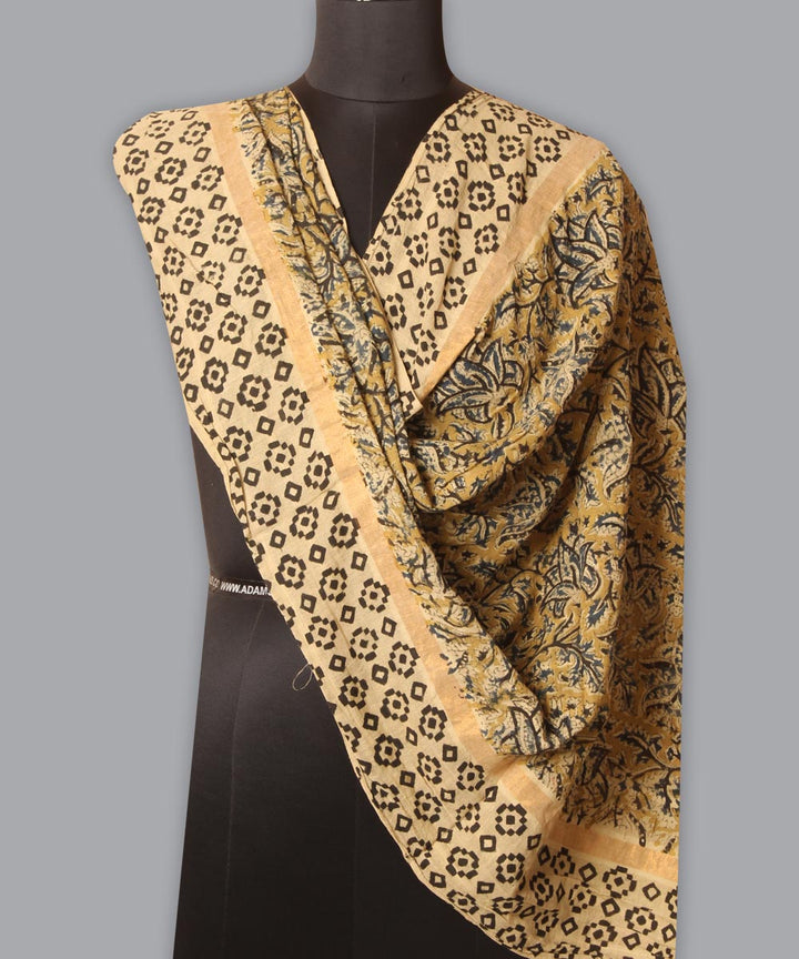 Multicolor cotton hand block printed kalamkari dupatta