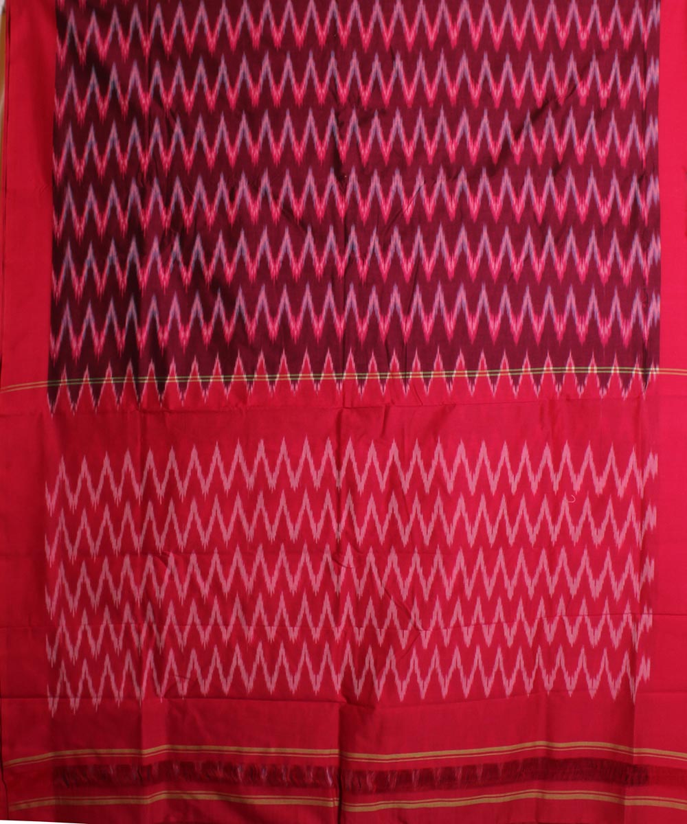 Dark red handwoven cotton pochampally ikat saree