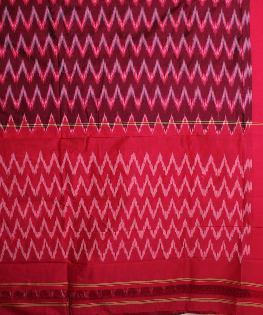 Dark red handwoven cotton pochampally ikat saree