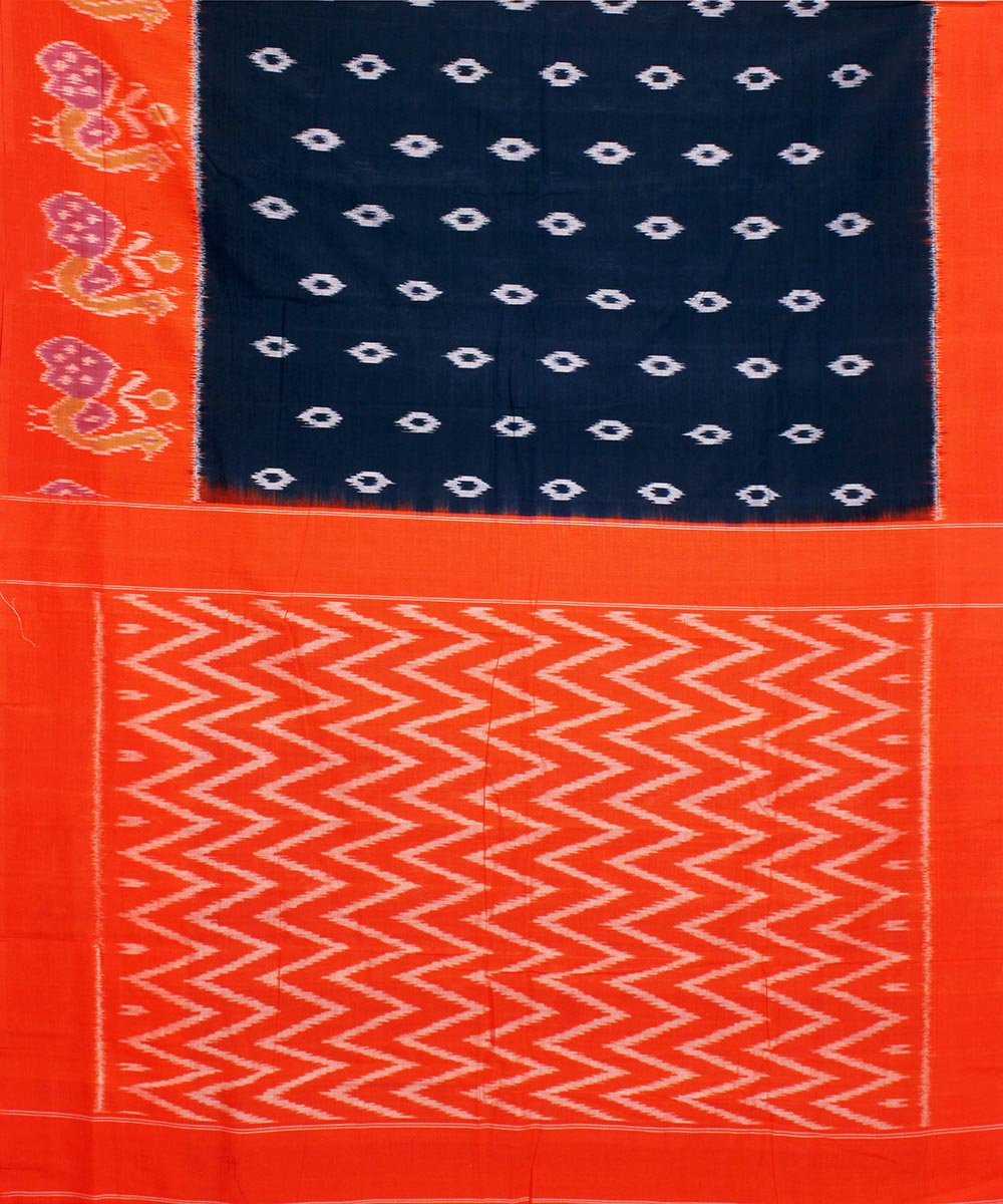 Navy blue hand woven cotton pochampally ikat saree