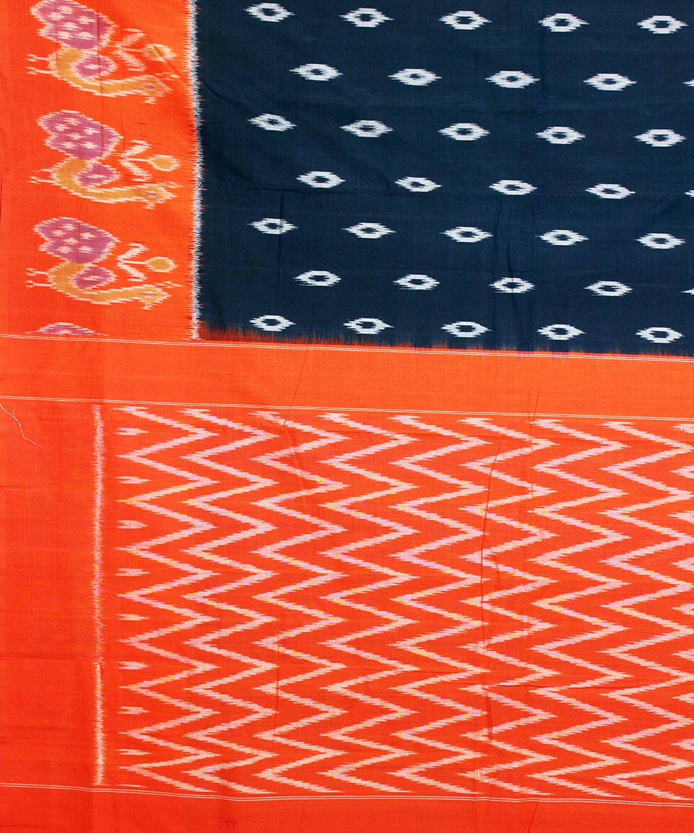 Navy blue hand woven cotton pochampally ikat saree