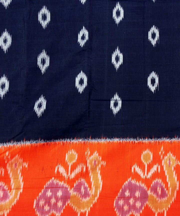 Navy blue hand woven cotton pochampally ikat saree