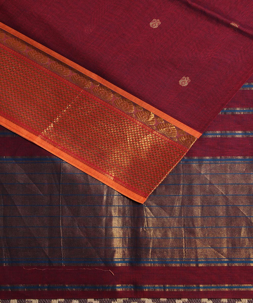 Hand woven purple butta cotton venkatagiri saree