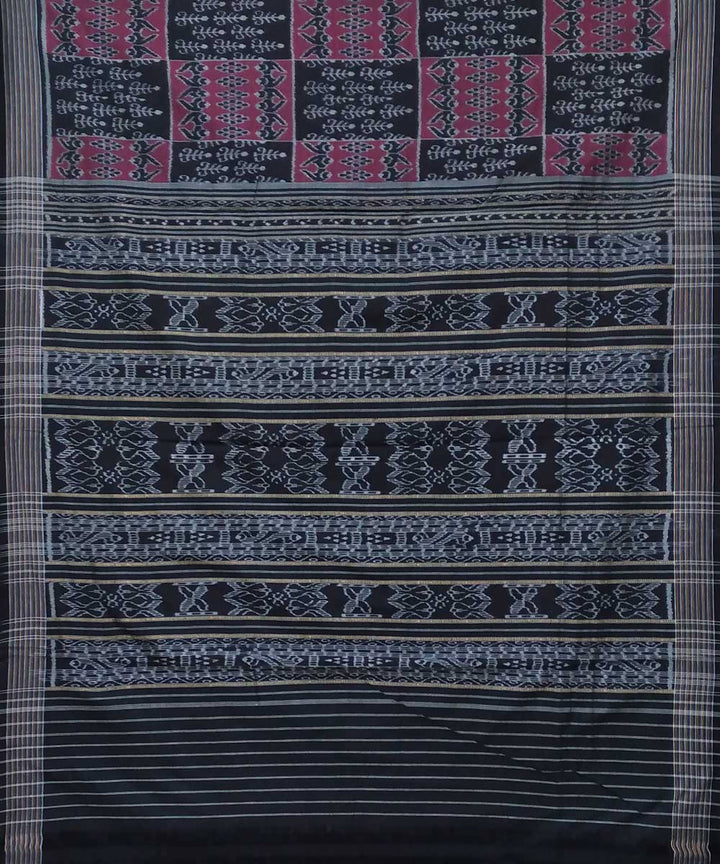 Black dark raspberry handwoven nuapatana ikat cotton saree