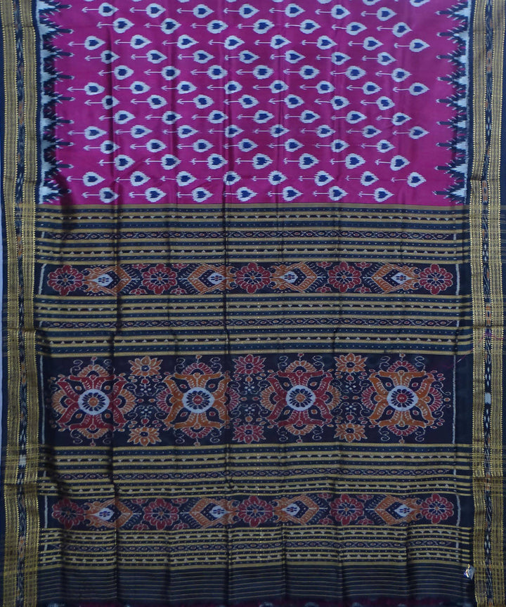 Magenta black handloom silk khandua saree