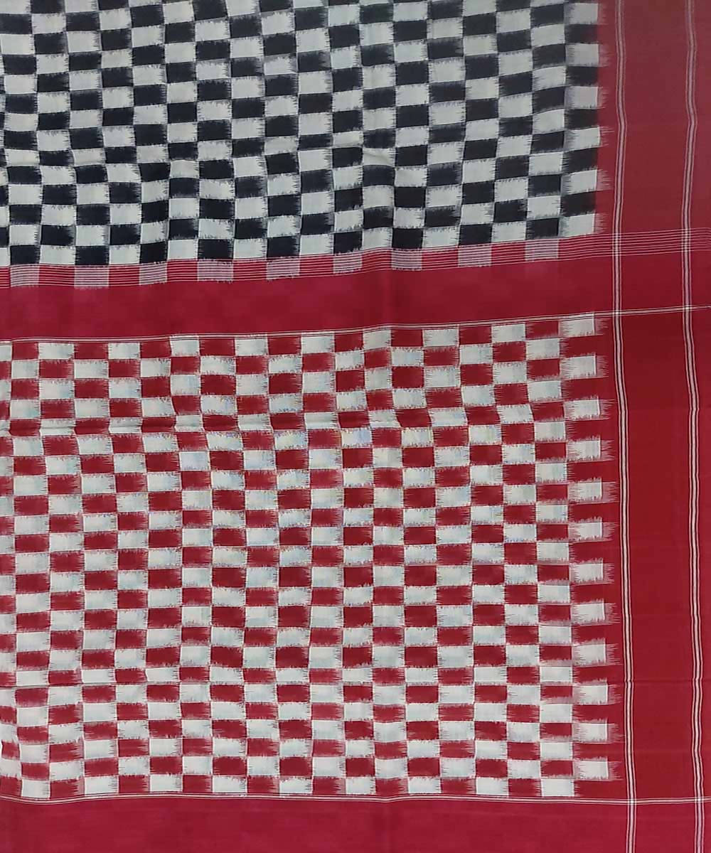 Black with white checks handloom cotton ikat pochampally saree