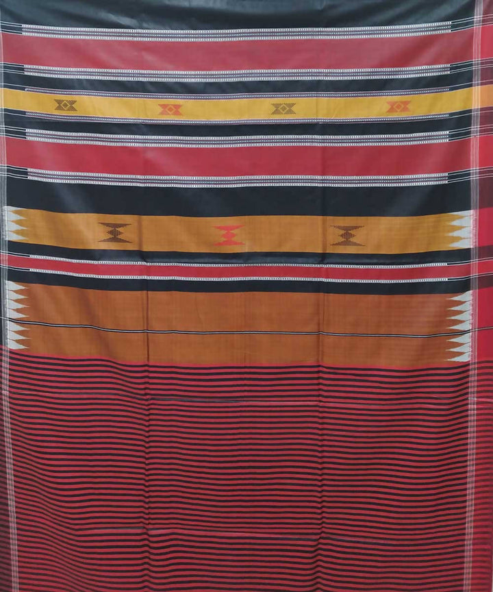 Pale orange maroon black handwoven tussar silk saree