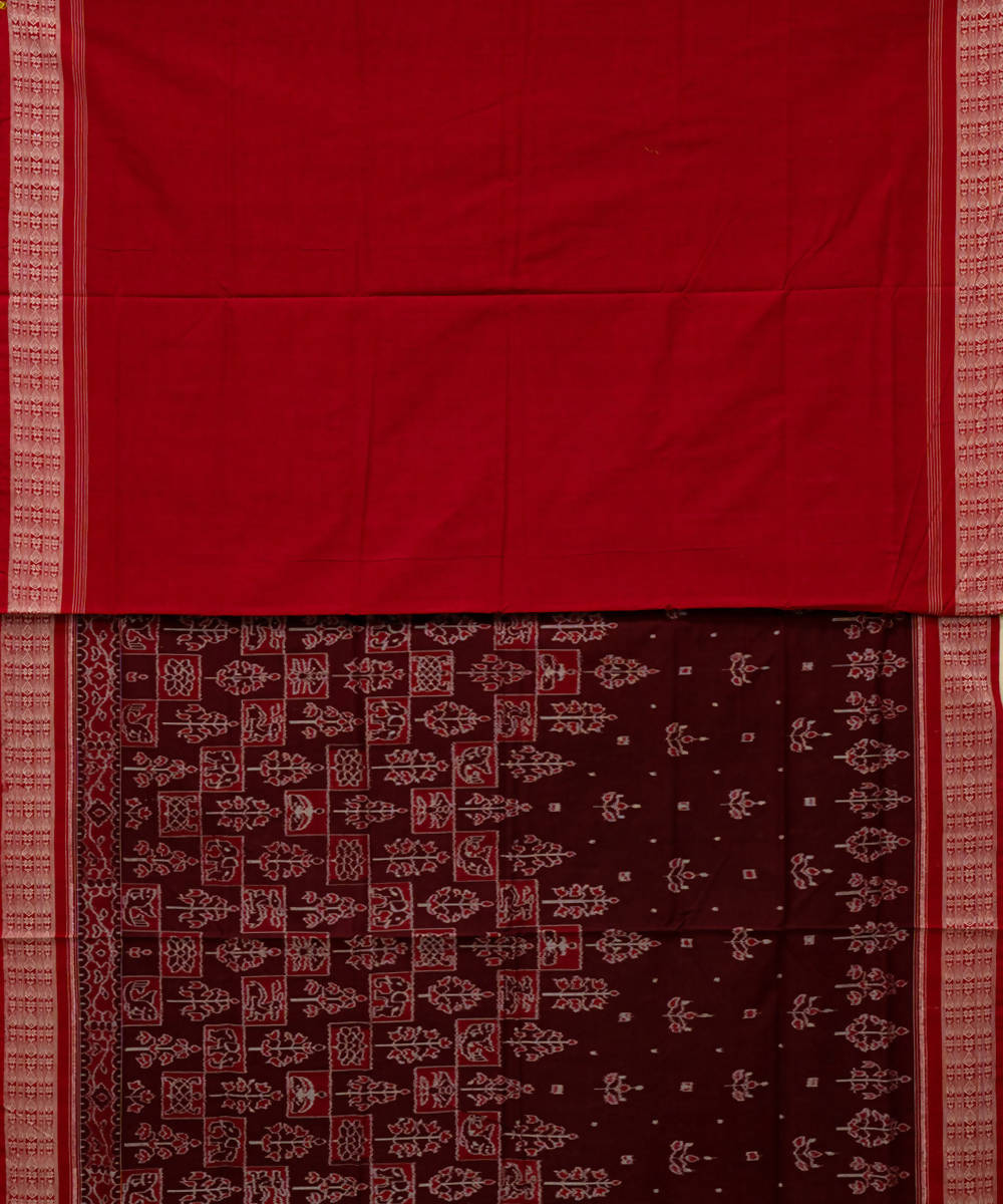 Bulgarian rose red handloom cotton sambalpuri saree