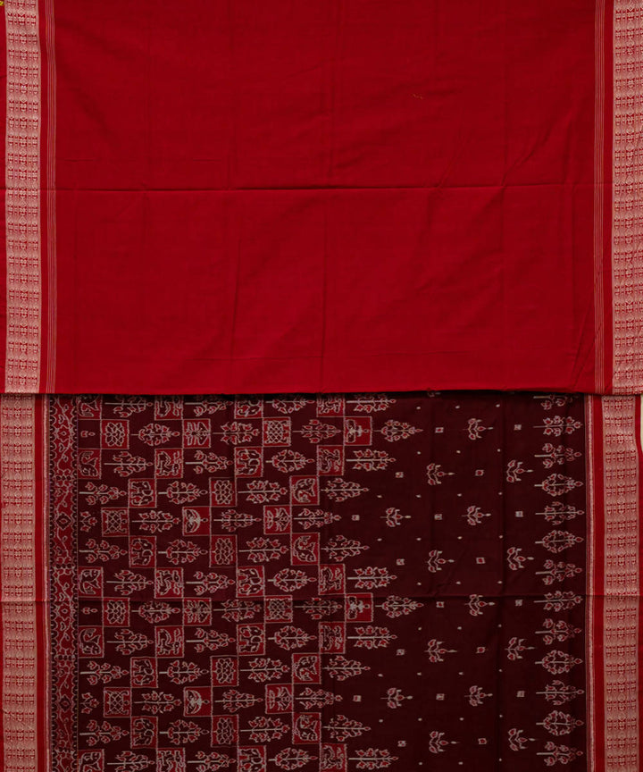 Bulgarian rose red handloom cotton sambalpuri saree