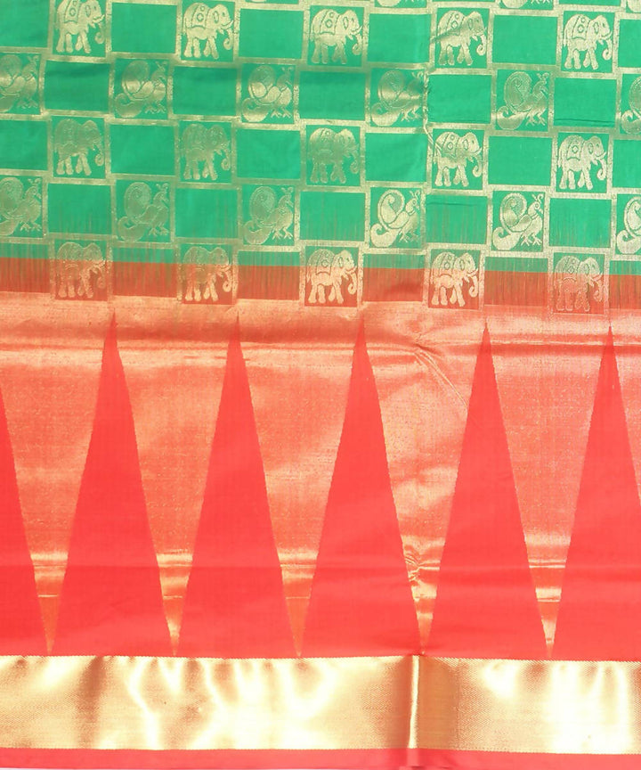 light aqua green and red karnataka handwoven silk saree