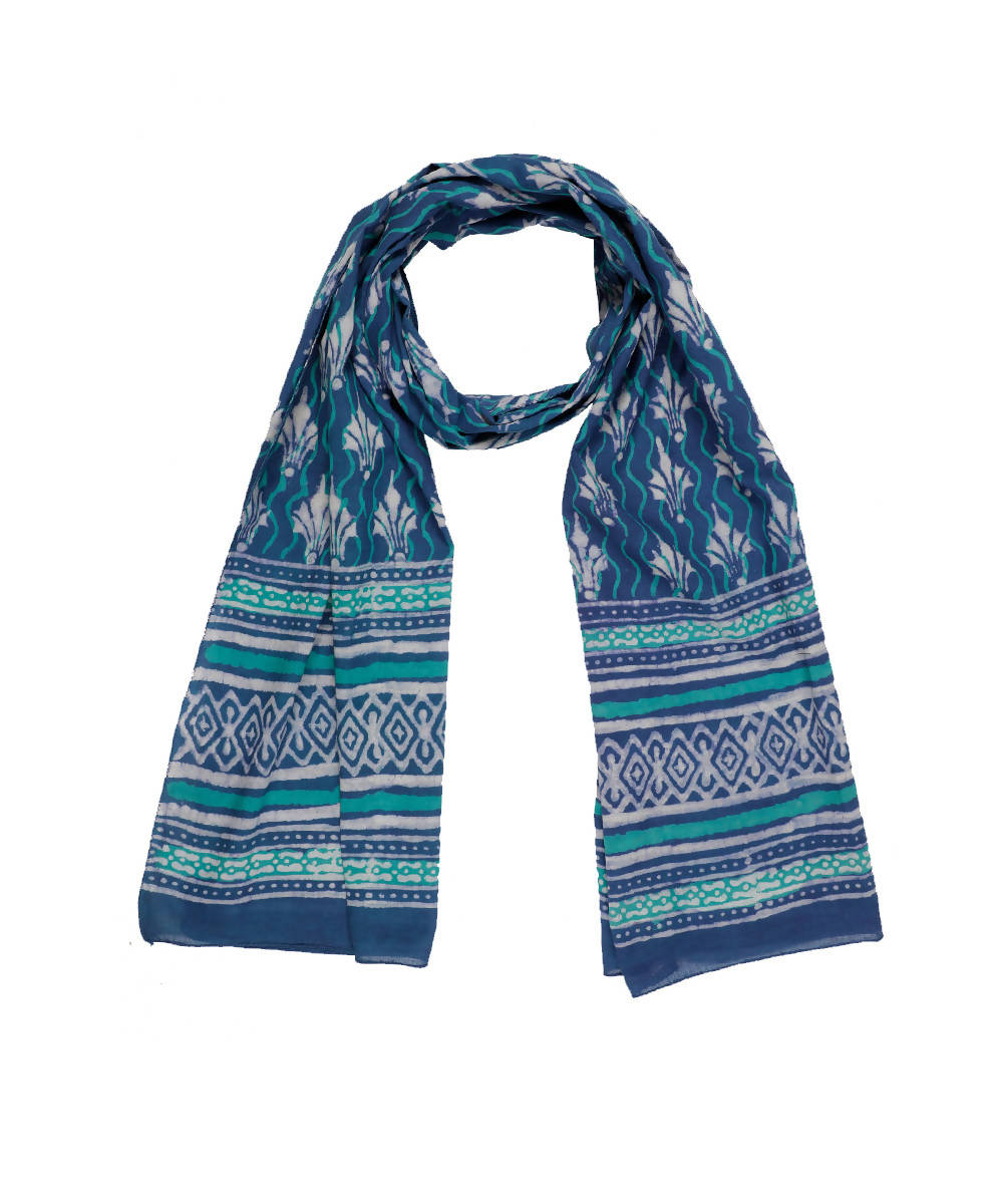 Dabu handblock print blue violet mul cotton stole
