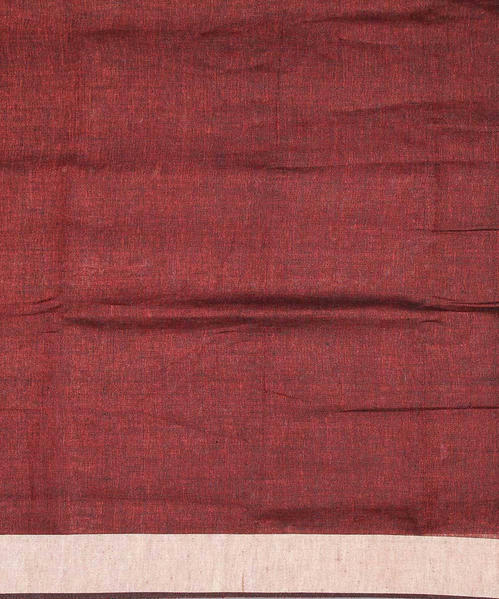 Maroon handwoven linen saree