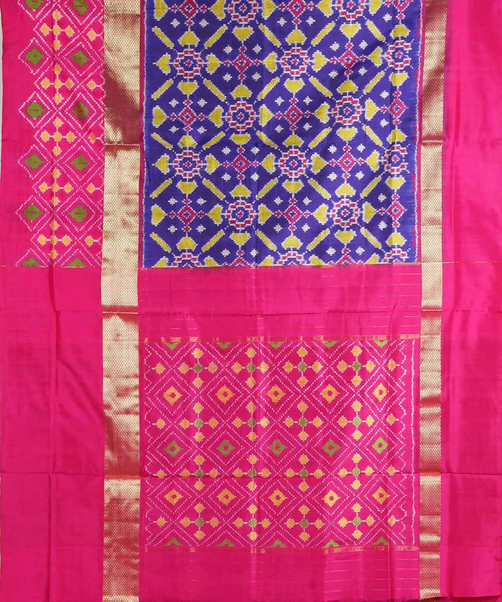 Dark blue handloom silk ikat pochampally saree