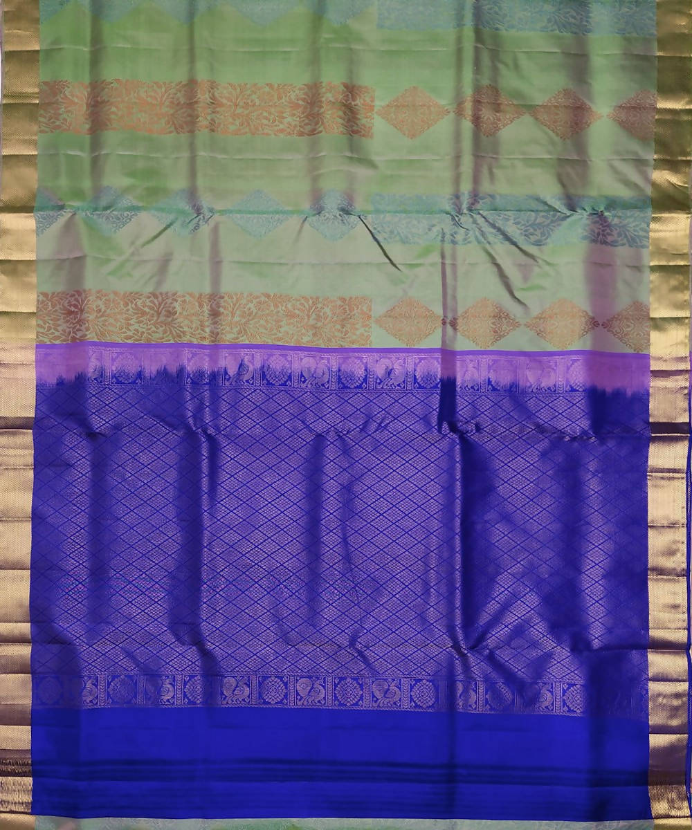 Teal green and blue handloom soft silk saree