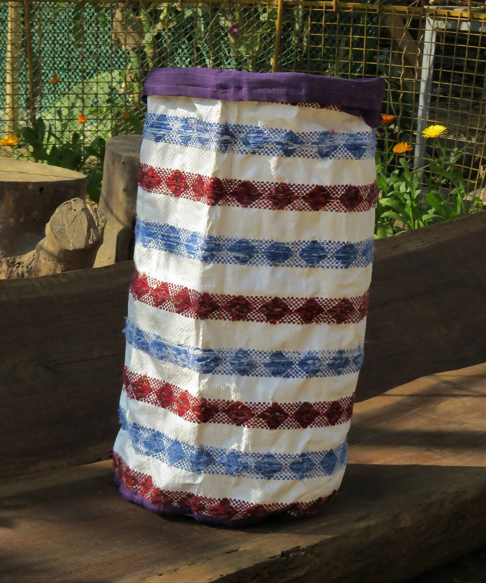 White with multicolor cotton laundry bag