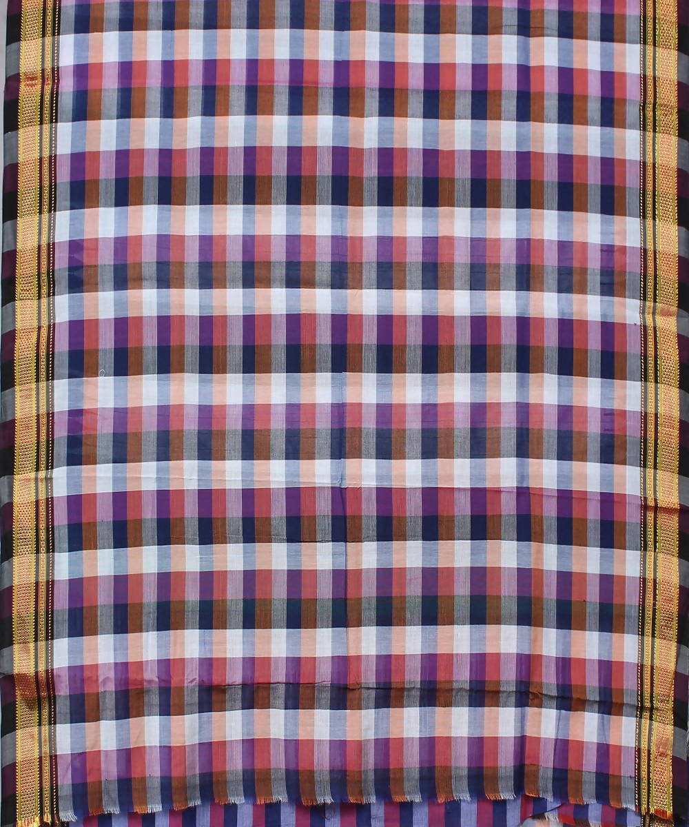 multicolor checks handloom chikki paras border ilkal saree