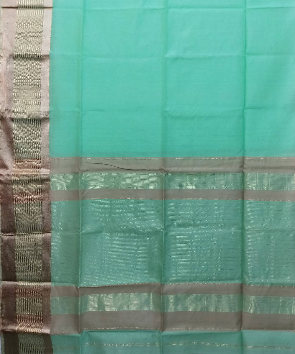 Turquoise blue handwoven cotton silk maheshwari saree