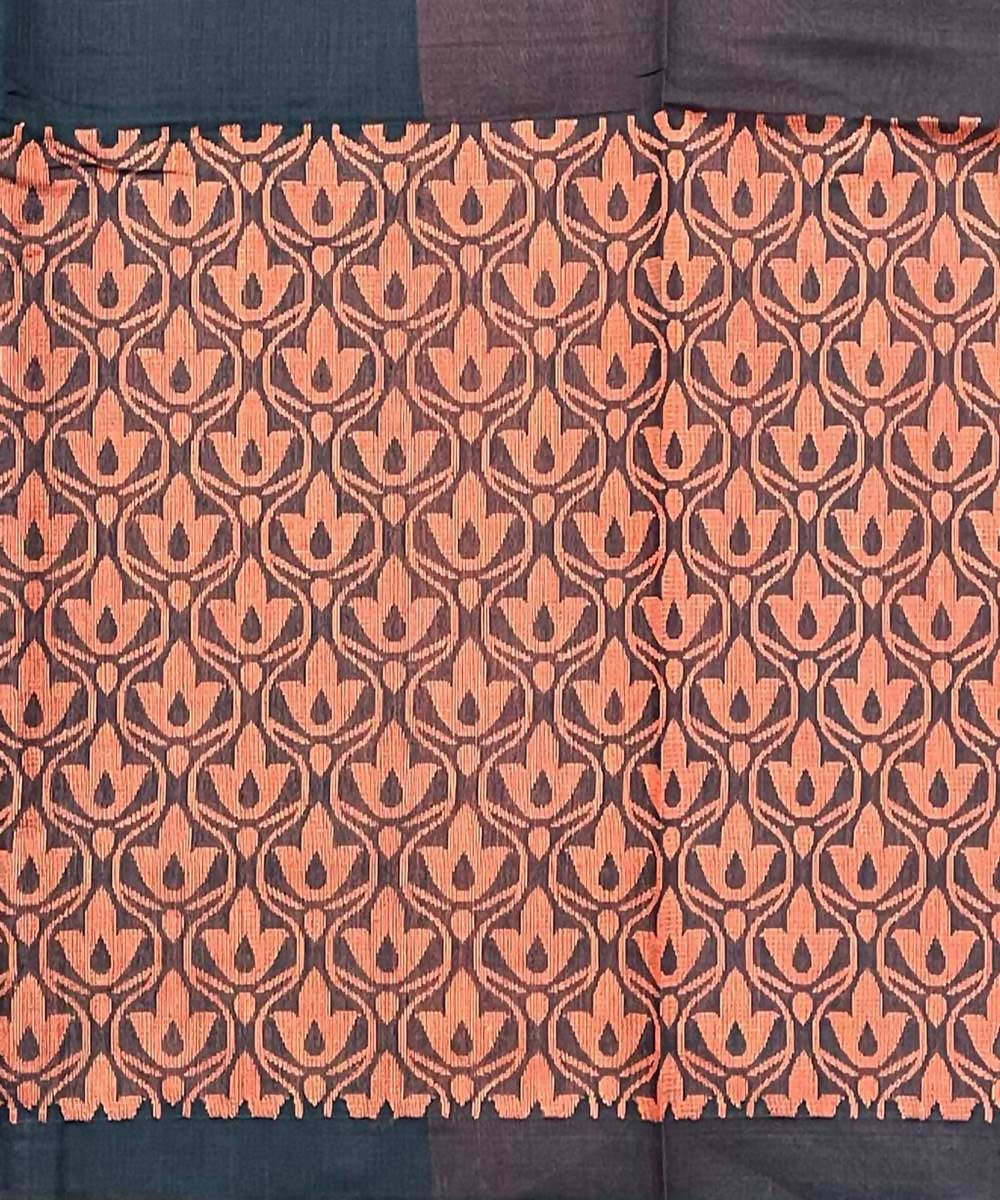 Black orange handwoven broad border tussar silk saree