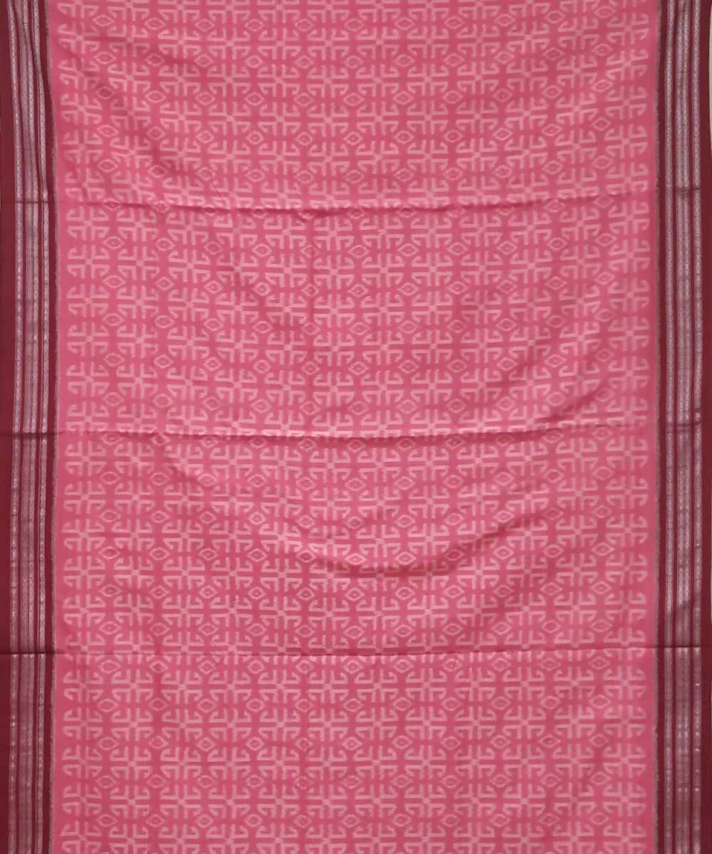 Blush pink burgundy handwoven cotton ikat nuapatna saree