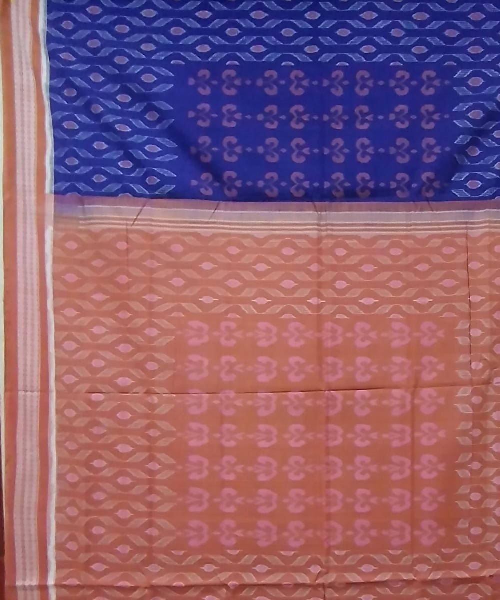 Indigo blue cream handwoven cotton sambalpuri saree