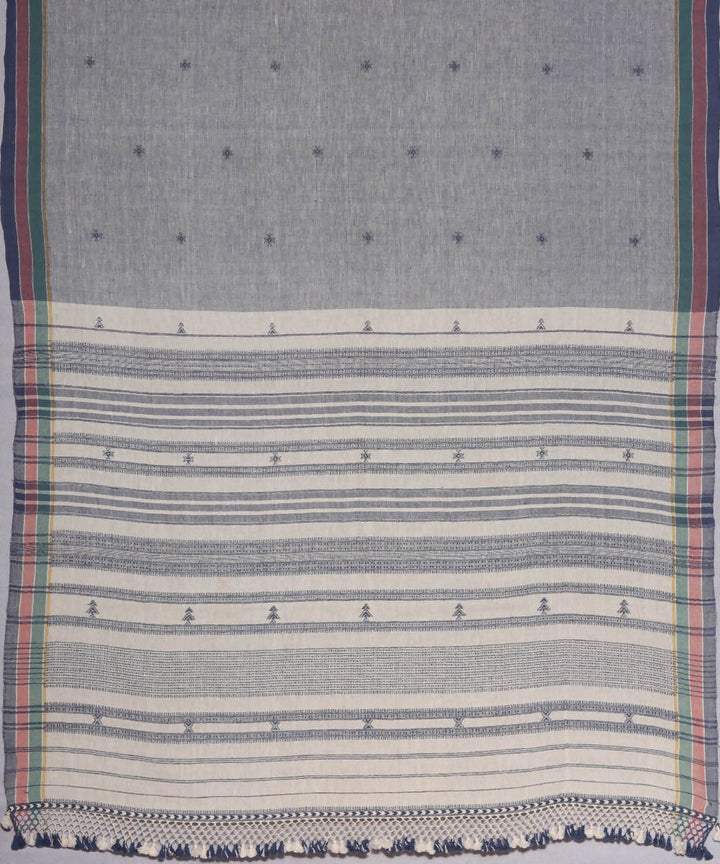 Pale blue handwoven kutchi weave kala cotton saree