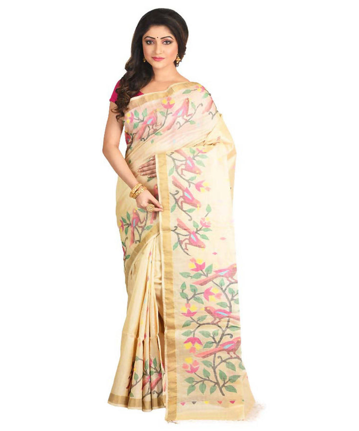 Resham shilpi bengal cream tasar saree with handwoven jamdani work