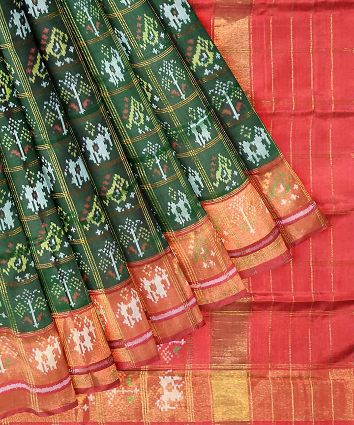 Dark green red handloom patola silk saree