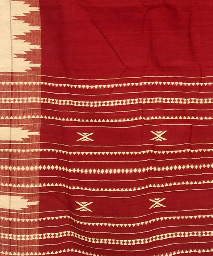 Maroon and white handwoven coarse cotton kotpad stole