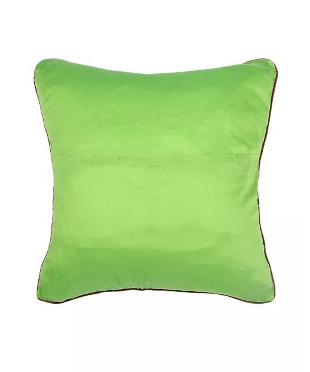 Lime green kantha stitch hand embroidery tussar silk cushion cover