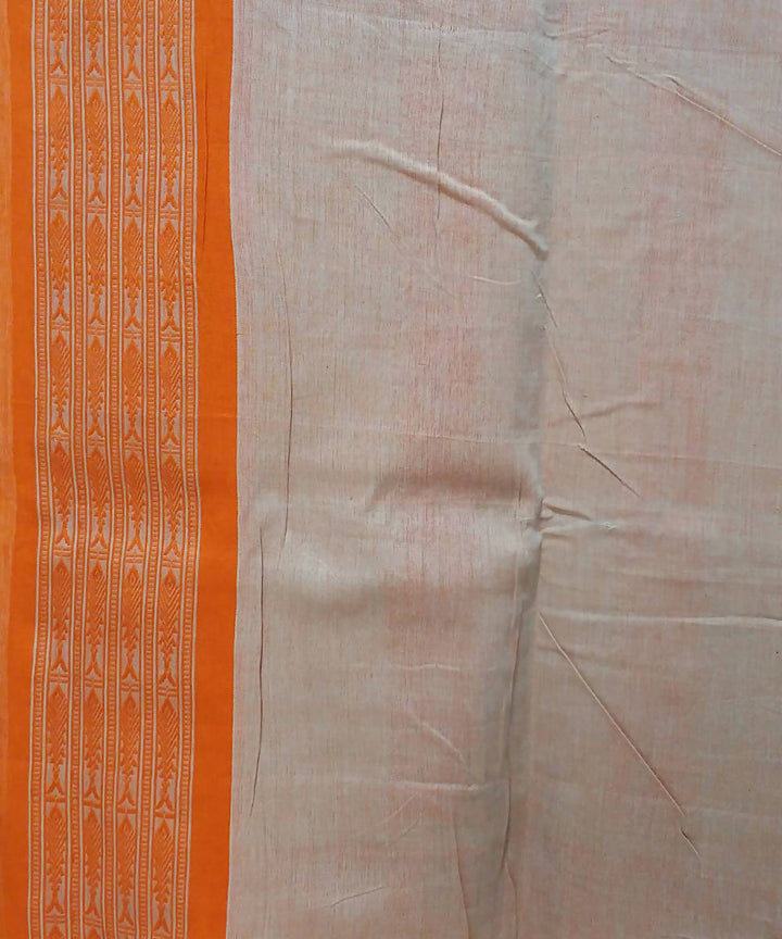 Beige Orange Handspun Handwoven Cotton Saree