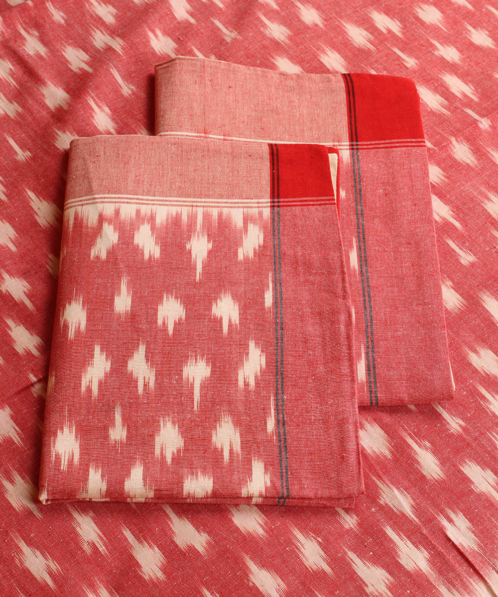 Pale red cotton handwoven pochampally ikat bedsheet