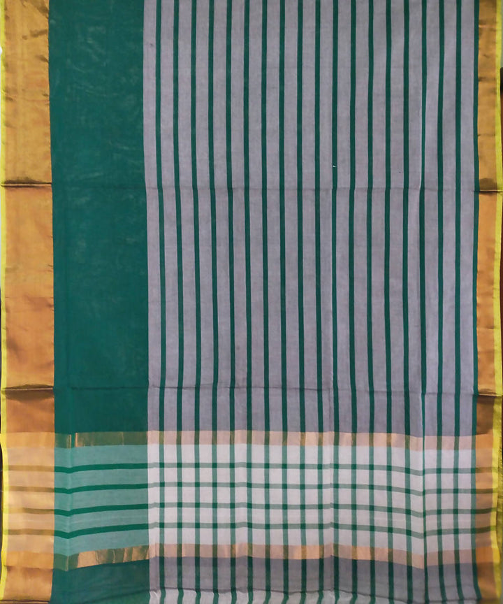Green and white hand loom cotton venkatagiri saree