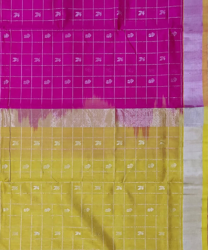 Pink Mustard Zari Checks Handwoven Sico Venkatagiri Saree