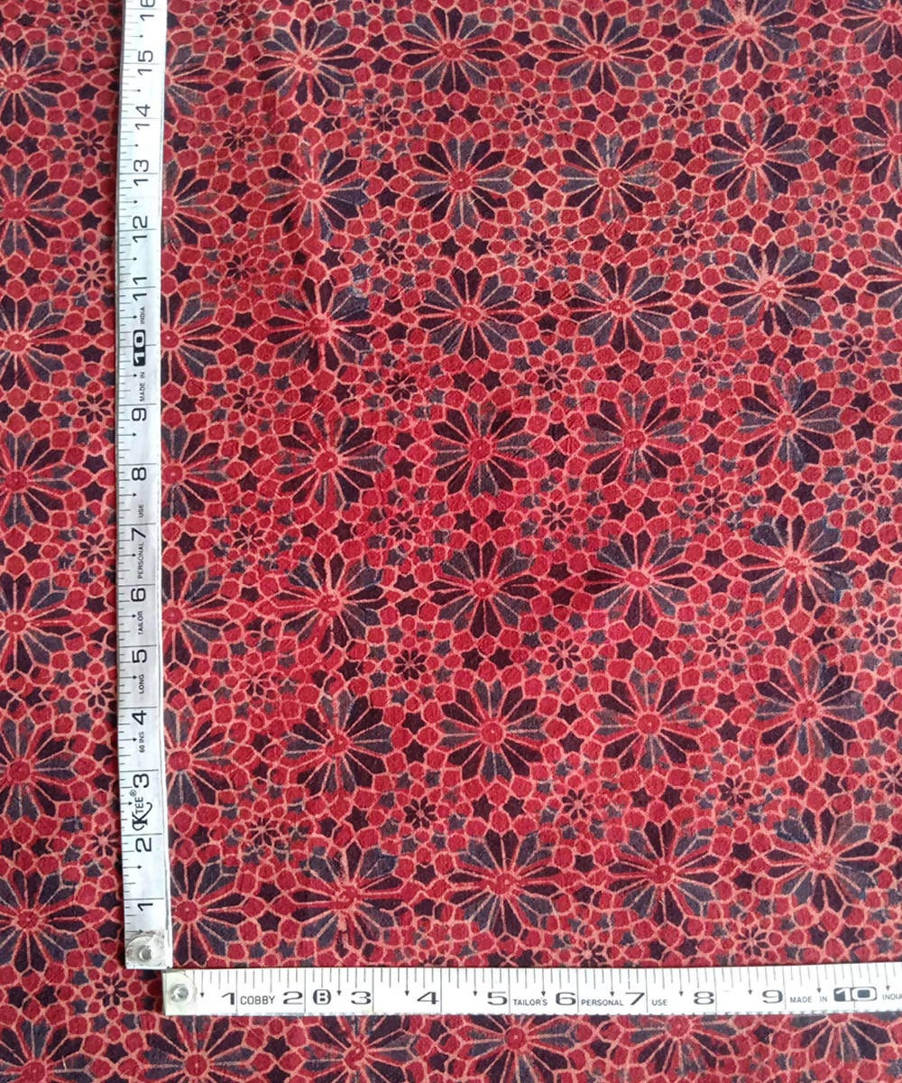 organic red blue ajrakh handblock print handspun cotton kurta fabric