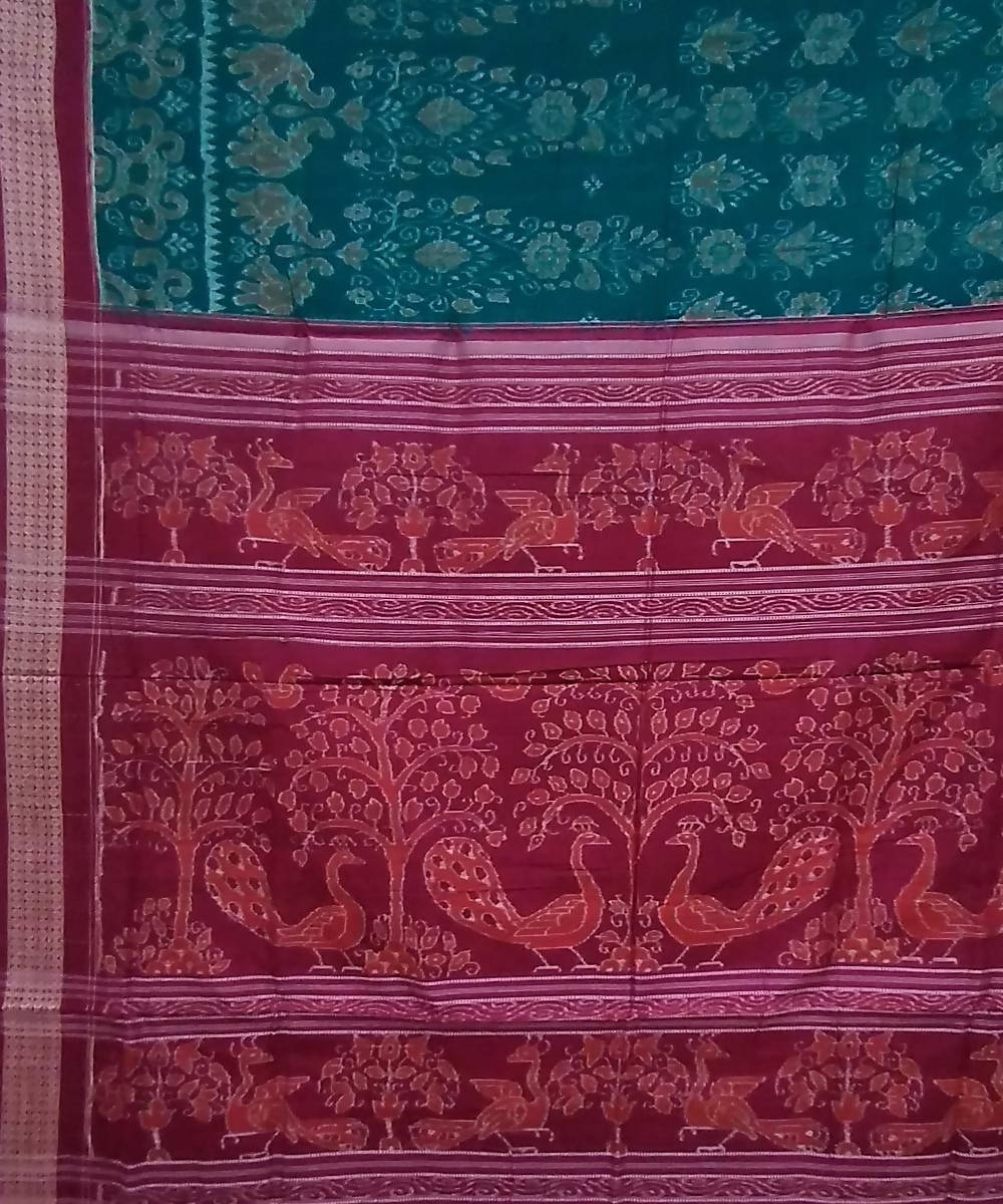 Sea green handwoven cotton sambalpuri saree