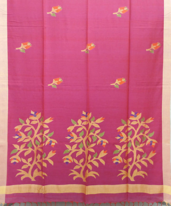 Pink Handloom Mulmul Cotton Jamdani Bengal Saree