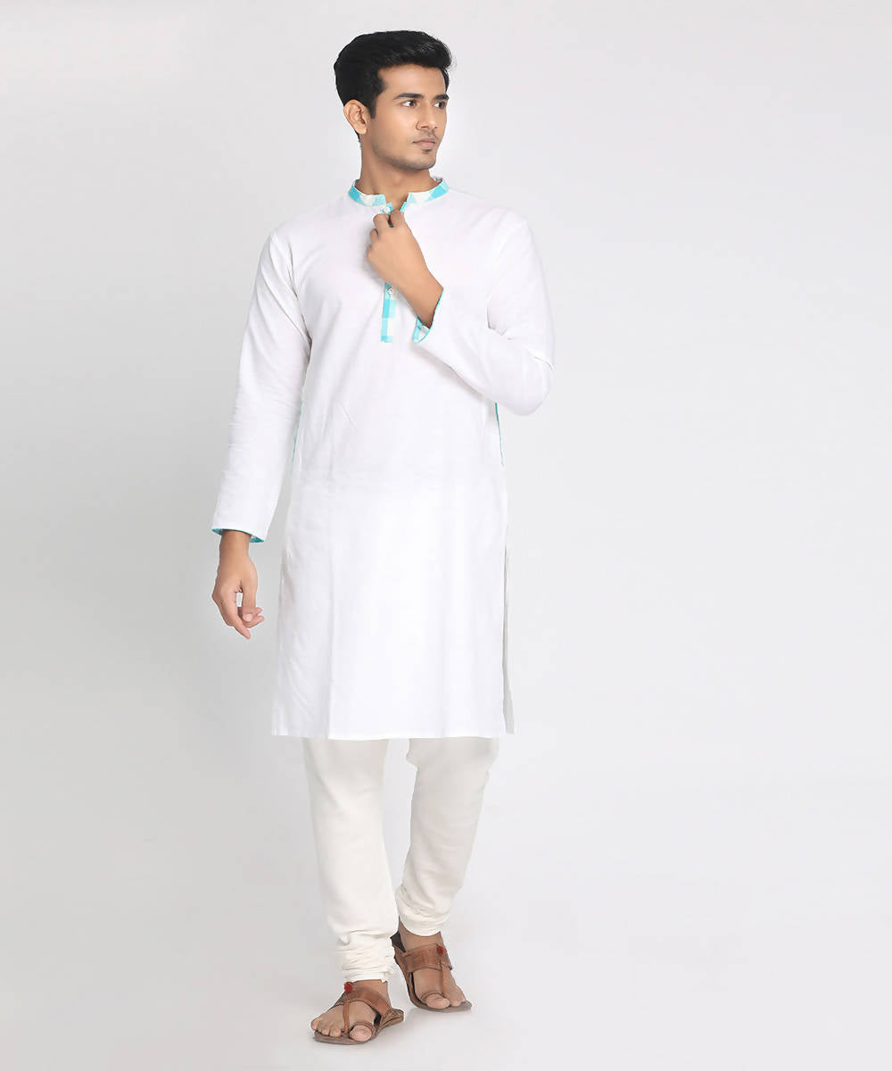 White cotton linen straight long kurta