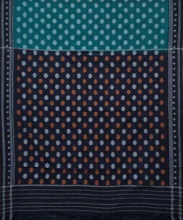 Celadon green black handwoven nuapatana ikat cotton saree