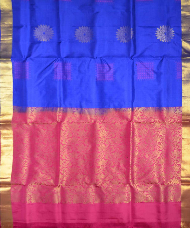 Royal Blue Pink Handloom Soft Silk Saree