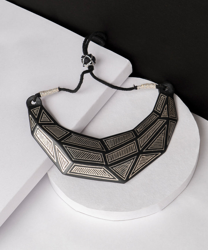 Black handcrafted silver inlay bidri necklace